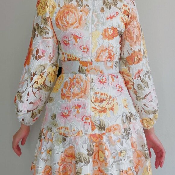 High Neck Long Sleeve floral mini dress Spring - Picture 6 of 6
